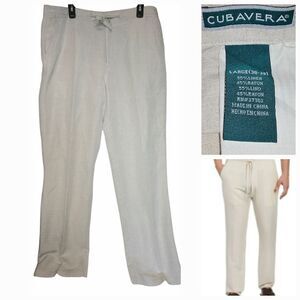 Cubavera Pants Mens L 40x33‎ Tall Beige Linen Elastic Waist Drawstring Pockets